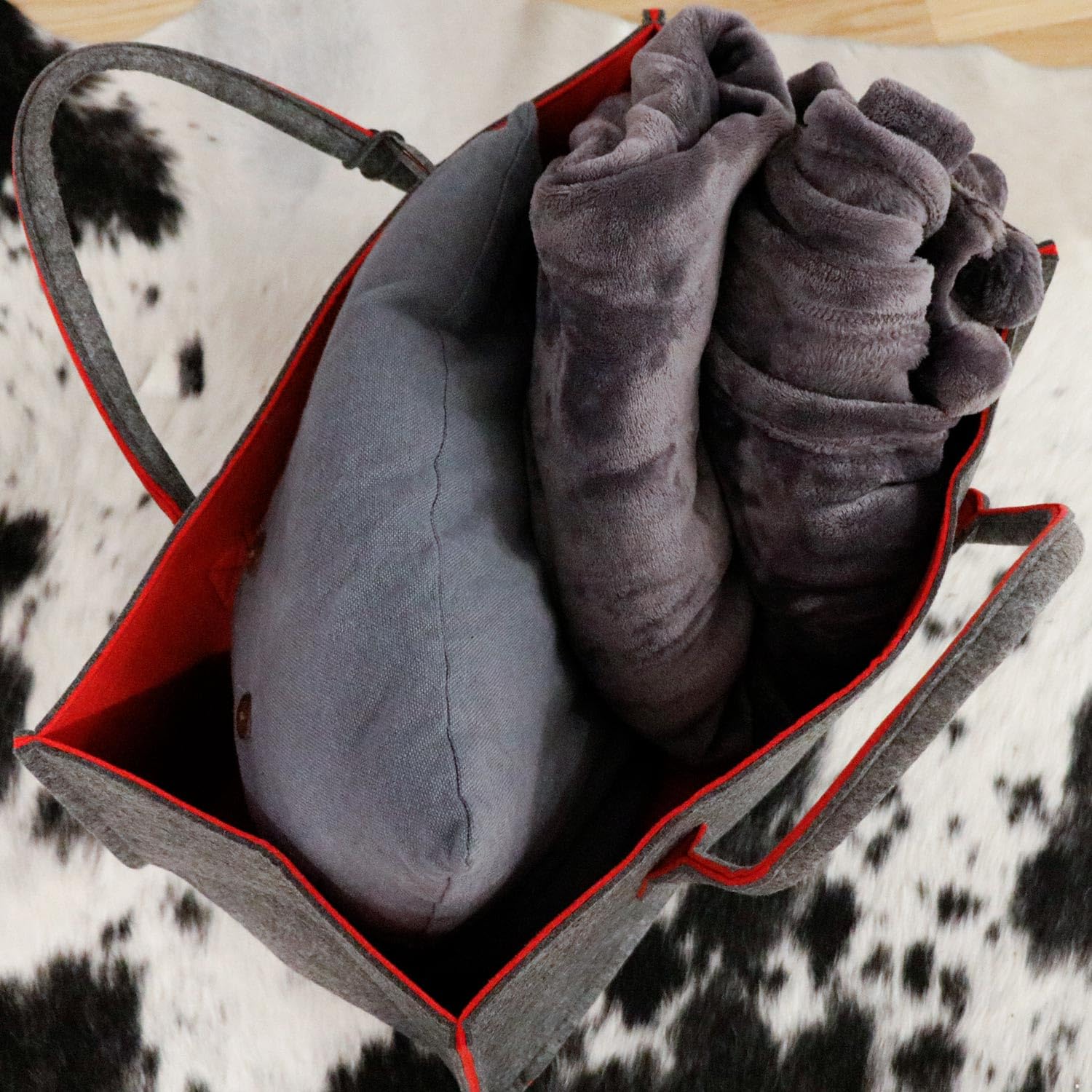 DuneDesign Fino a 25 kg: Borsa Feltro XXL - 50x25x25 Mobile Portalegna da Interno Borsa Legna per Camino Porta Pellet - Cestino Spesa Porta Coperte da Salotto Cestello Portabottiglie Cesto Biancheria