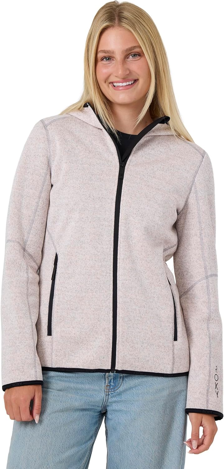 Roxy Women's Knit Jersey Bonded Fleece Jacket – Full Zip, Soft Interior, Adjustable Hem