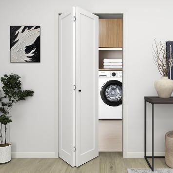 BarnSmith 36 in.x 80 in. Bifold Barn Door, 1 Panel Shaker Style White Primed Bifold Closet Door, Hollow Core Interior Barn Doors with Hardware Kit