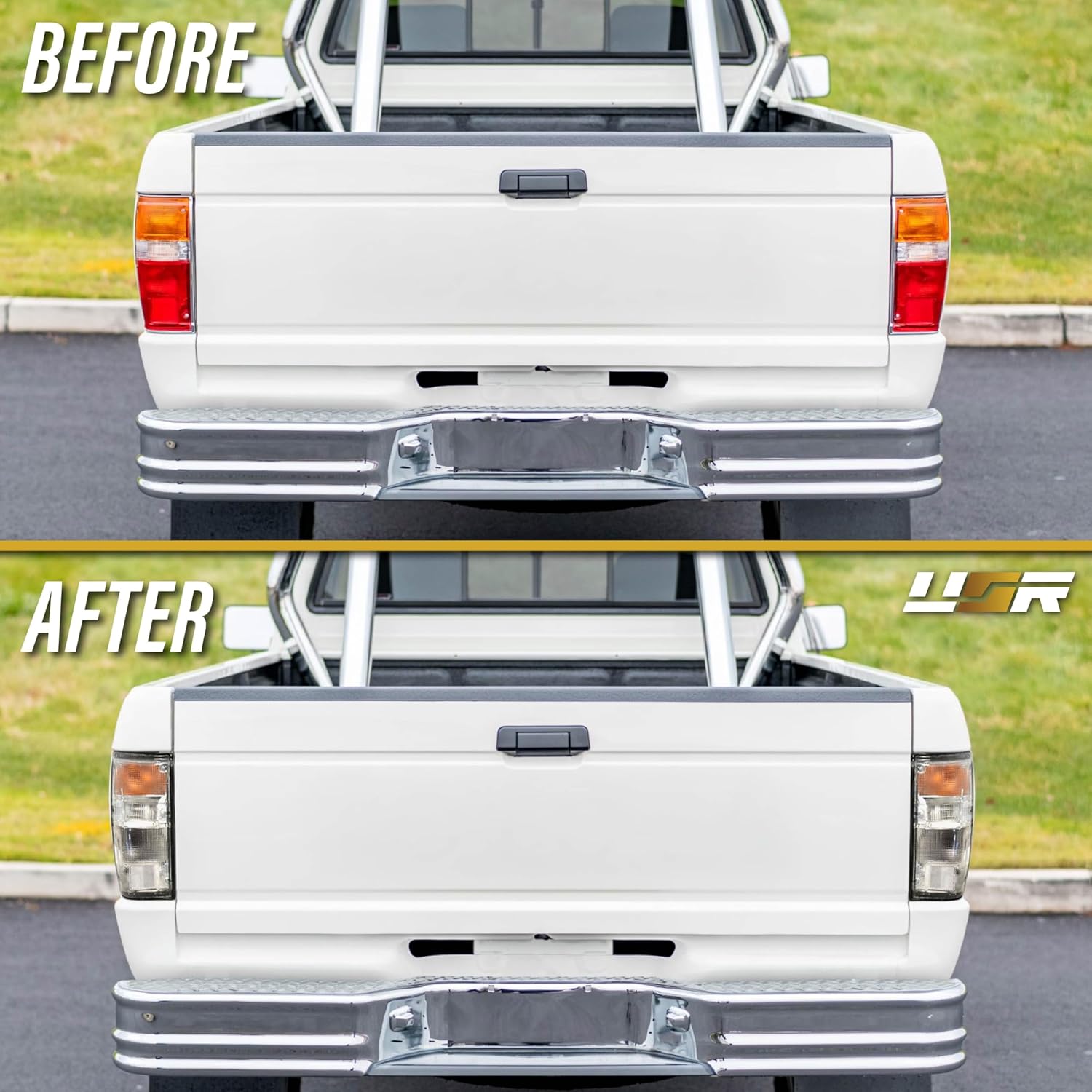 USR 84-88 RN60 PickUp Tail Light – Rear Tail Lamps (Left + Right) Pair - Compatible with 1984-1988 Toyota Pick Up Truck All Models / 84-89 4Runner SUV / 2WD / 4WD (CLEAR FROSTED LENS w/COLOR BULBS)