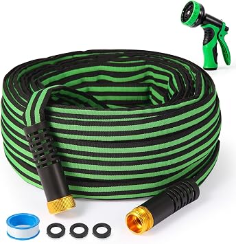 Lightweight non-expandable ultra-flexible garden hose kink-free, burst-proof, easy to store, suitable for outdoor use on courtyard lawns black green 50 FT