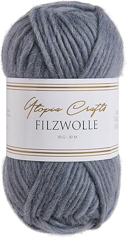 Utopia Crafts Lana de fieltro 100% lana virgen, 50 g (gris claro)