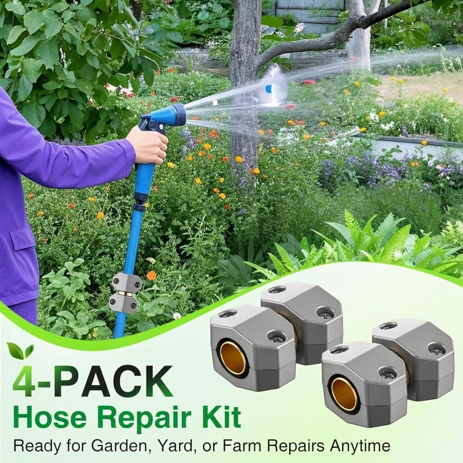 Dreyoo 4 Pack Metal Hose Mender for 5/8” and 3/4” Hoses, Aluminum & Brass Heavy Duty Hose Repair Kit, Easy to Use Mender, Leakproof Connection Design