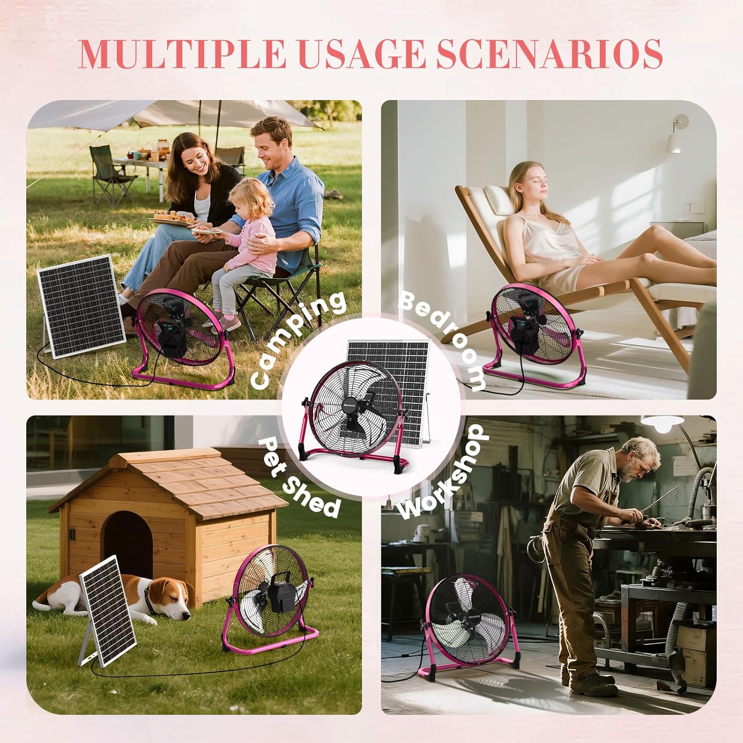 18” Solar Powered Floor Fan, 40W Cordless Fan Outdoor, Long Lasting Battery Operated and Strong Airflow, USB Output, 360° Tilt, Quiet, Wireless, For Camping Travel Home Garage RV Patio - Image 6