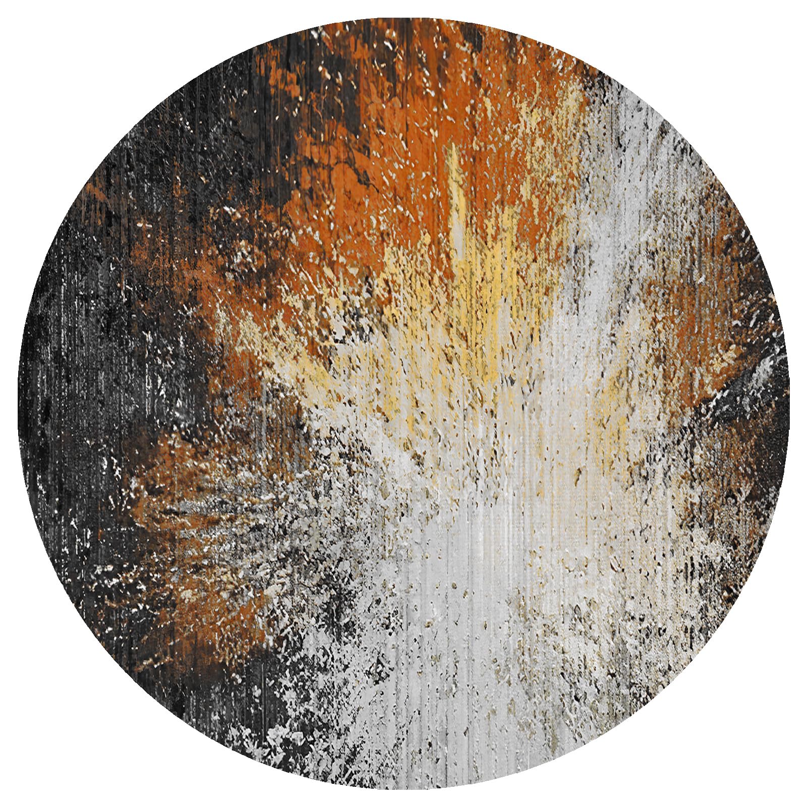 Tapis rond moderne 180 cm noir gris jaune lavable pour salon