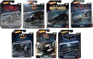 Hot Wheels DC Batman 7Car DieCast Collector Set Includes Batmobiles, Batcycle & Batwing, 150 Scale, Ages 3+ Pack of 7 DKL20-956P