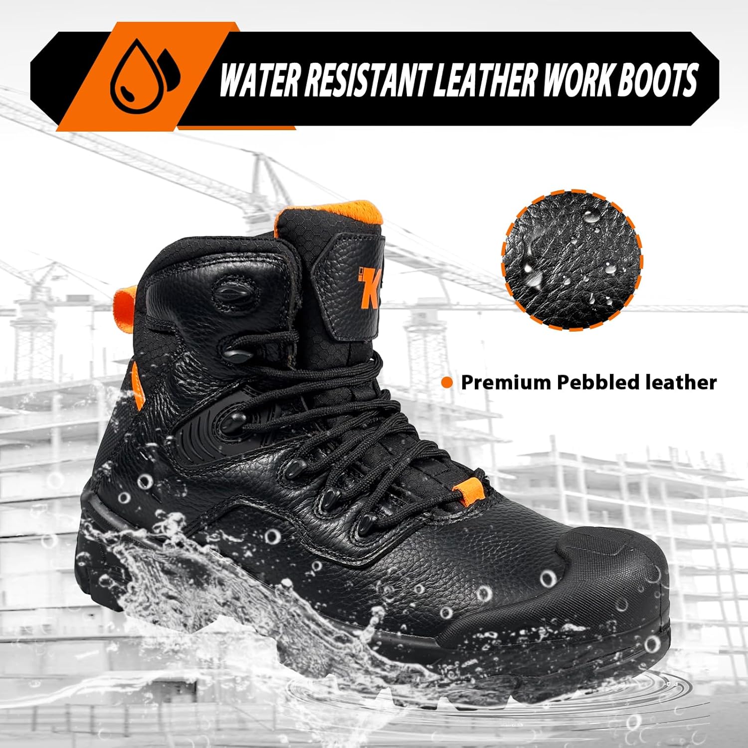 Composite Toe Boots Lightweight - Genuine Leather Water Resistant, ASTM F2413-18 Safety Toe and Puncture Proof, Non-Slip EH 18KV Industrial Construction Boots for Men, All Day Comfort - Image 4