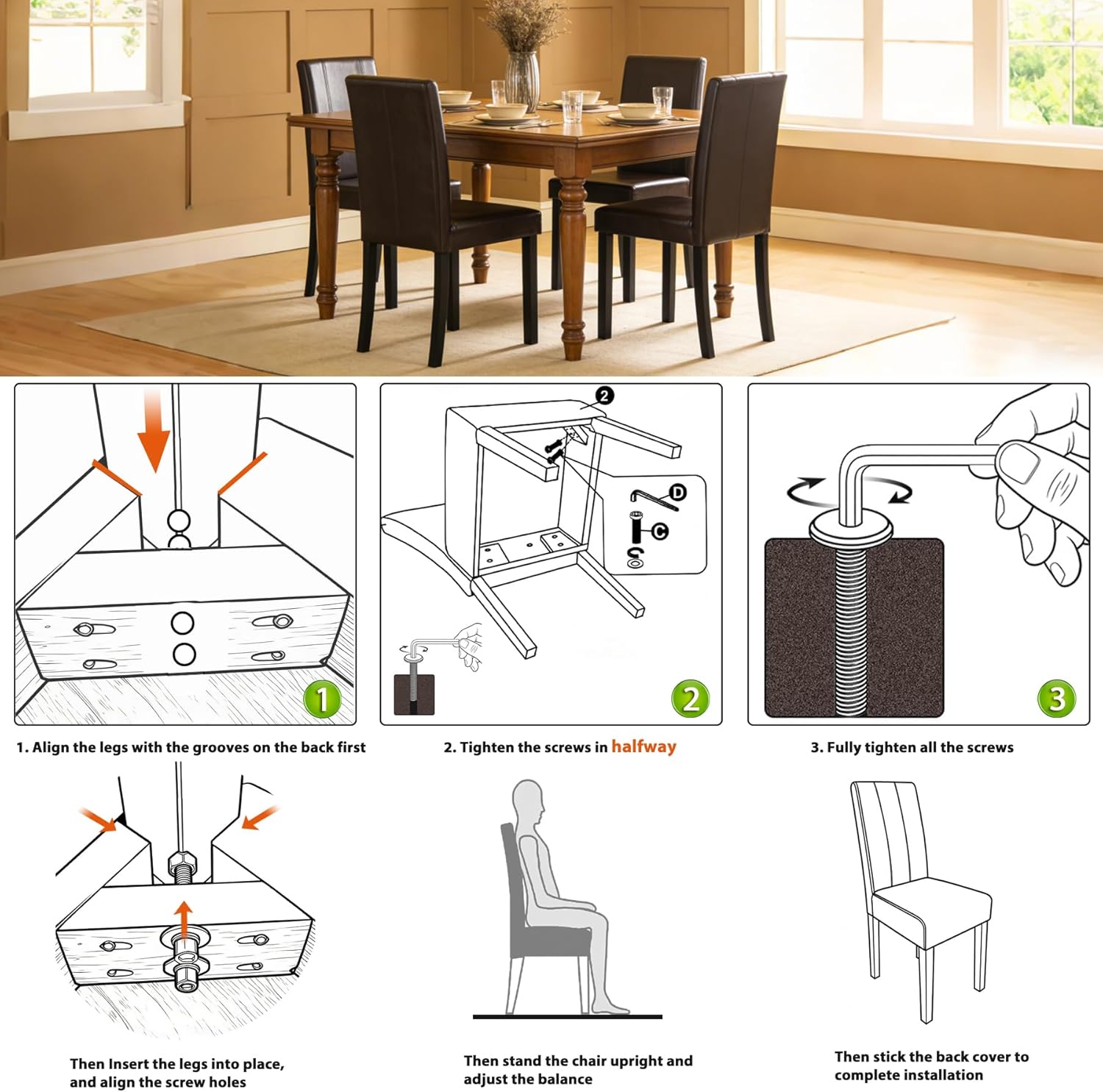 Nova Microdermabrasion Dining Chairs Set of 2, Modern Style for Kitchen PU Leather Chairs Living Roon Dining Room Chairs Padded Parson Chair with Solid Wood Legs (Brown)