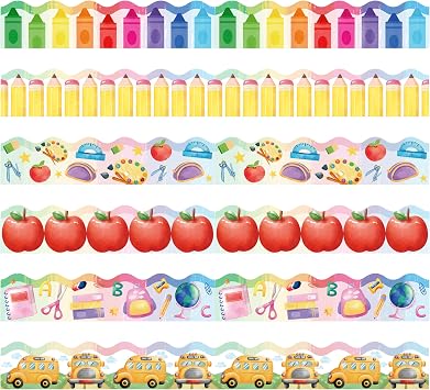 BeYumi قرطاسية الألوان المائية تقليم الحدود - 96 Pcs ألوان مائية العودة إلى المدرسة لوحة الإعلانات الحدود قلم تلوين قرطاسية أبل حافلة المدرسة مرحلة ما قبل المدرسة رياض الأطفال الابتدائية المنزل السبورة الديكور