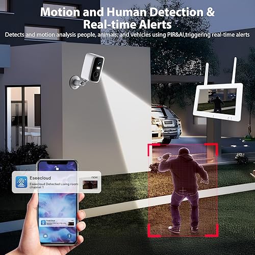 Miniatura 4 de Sistema de cámara de seguridad inalámbrica con monitor de pantalla táctil de 7 pulgadas y 2 cámaras de seguridad de 4 MP, cámara de audio de 2 vías,