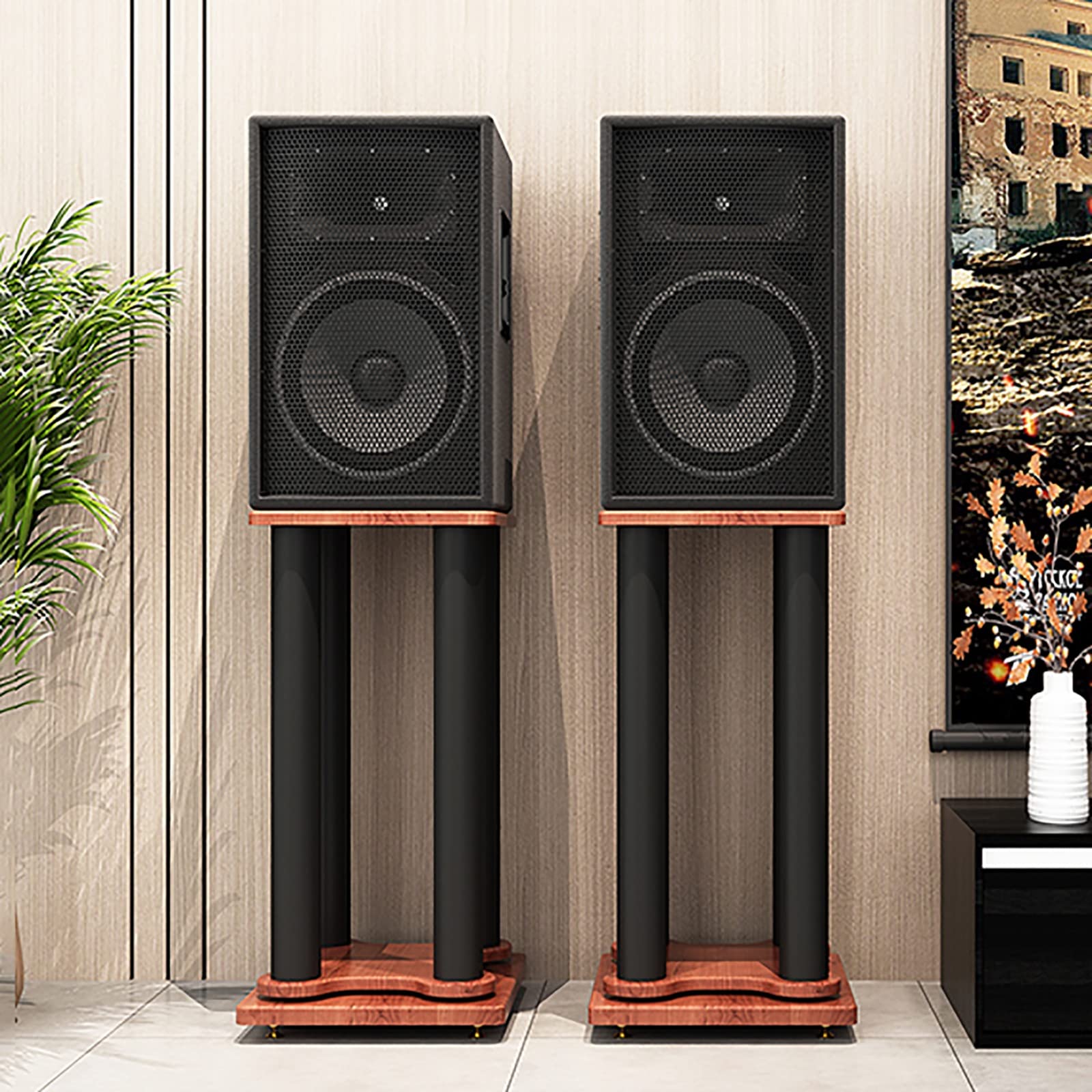 Supports d'enceintes robustes de 50 cm en acier noir avec pied rond stable