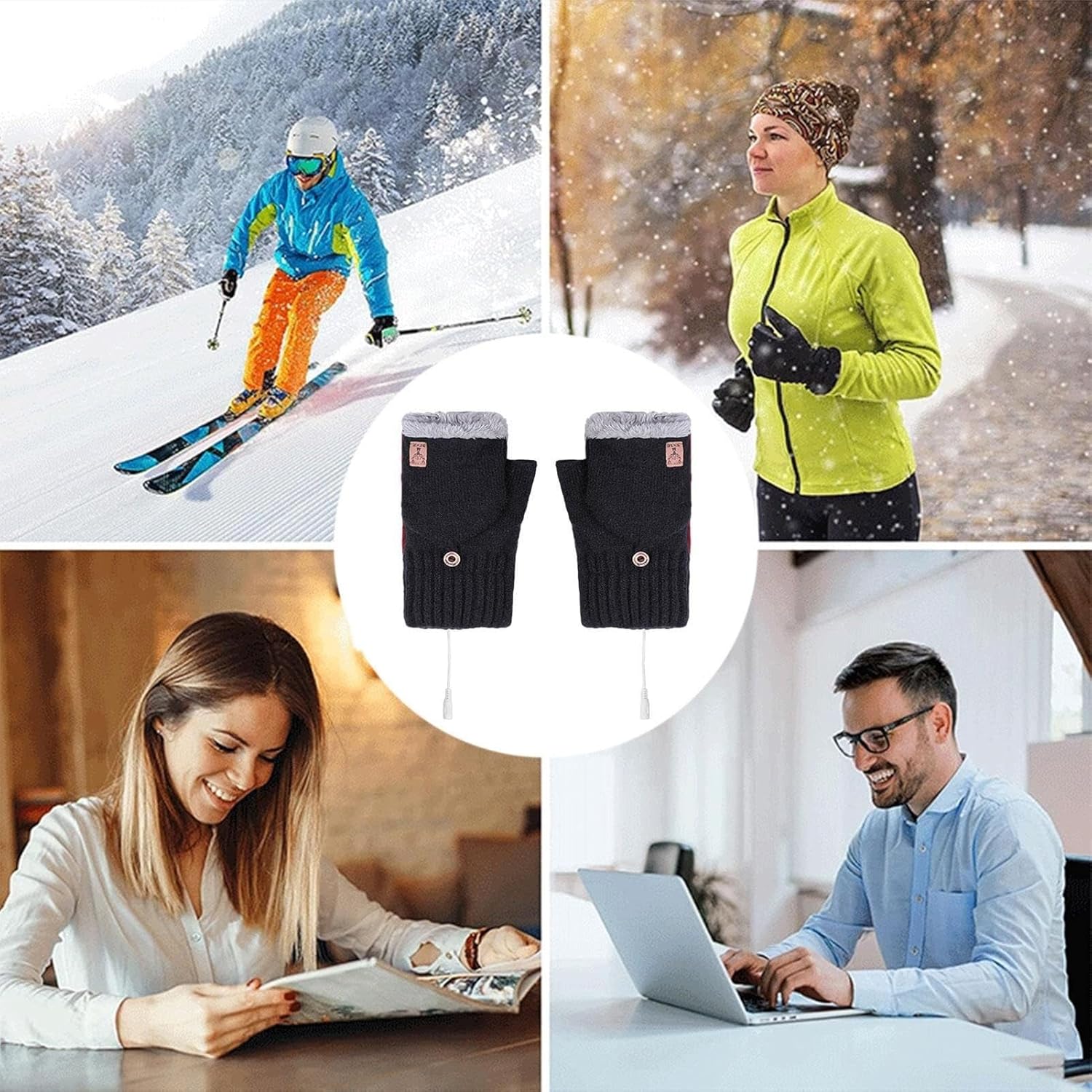 USB Heated Gloves for Women, Insulated Battery-Powered Warm Gloves, Dual-Sided Heating, Adjustable Full Half Finger Design