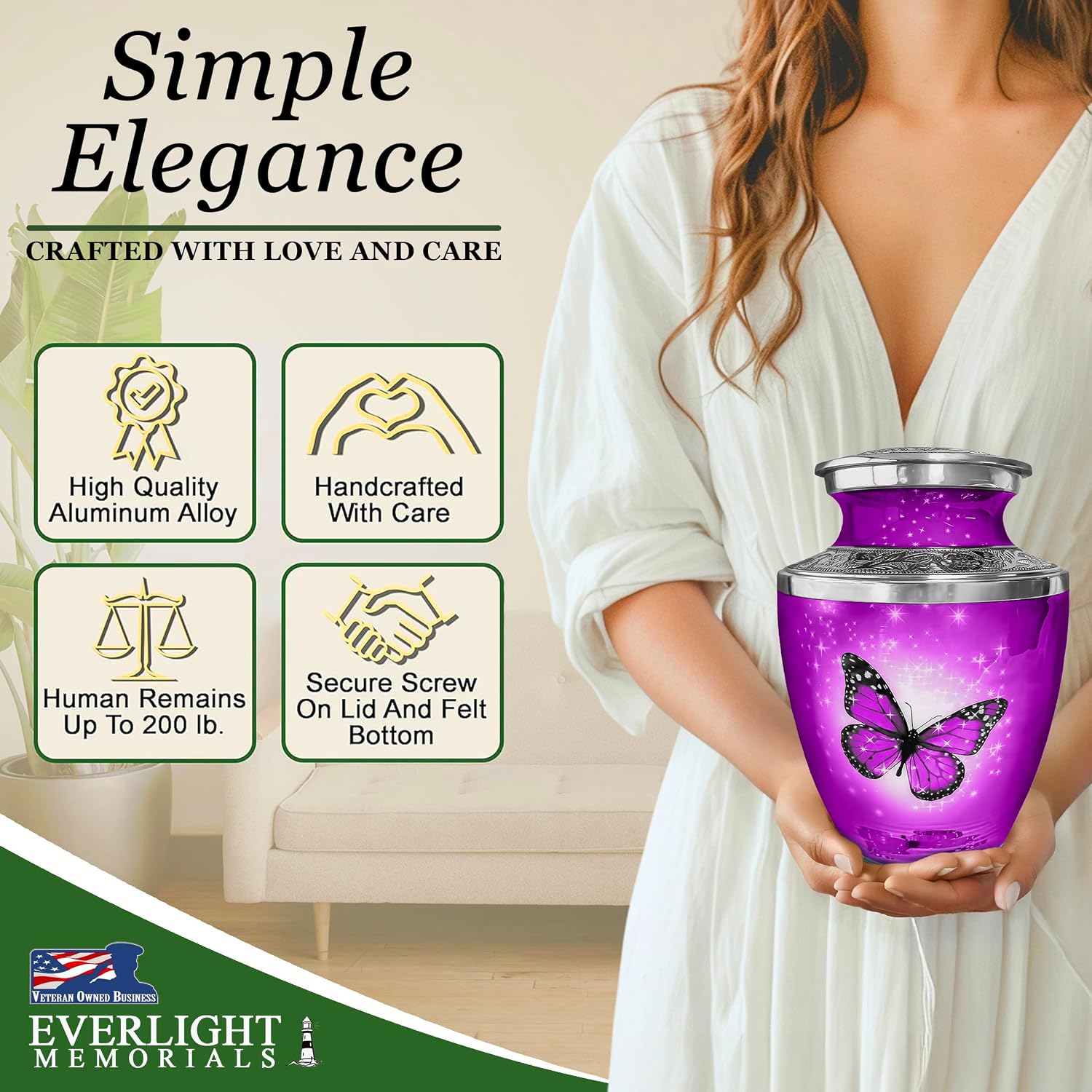 Purple Butterfly Urn for Human Ashes Adult Female or Male – Large Cremation Urn for Men & Women, A Symbol of Hope, Transformation and Remembrance (Large)