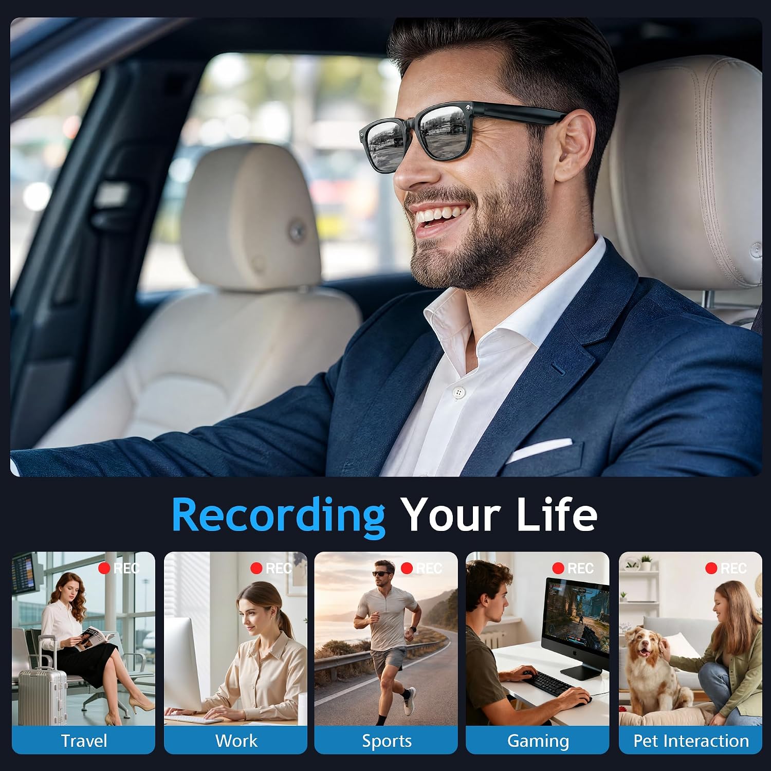 AI Smart Glasses with Camera,4K Photo & Video Capture,Real-Time Translation