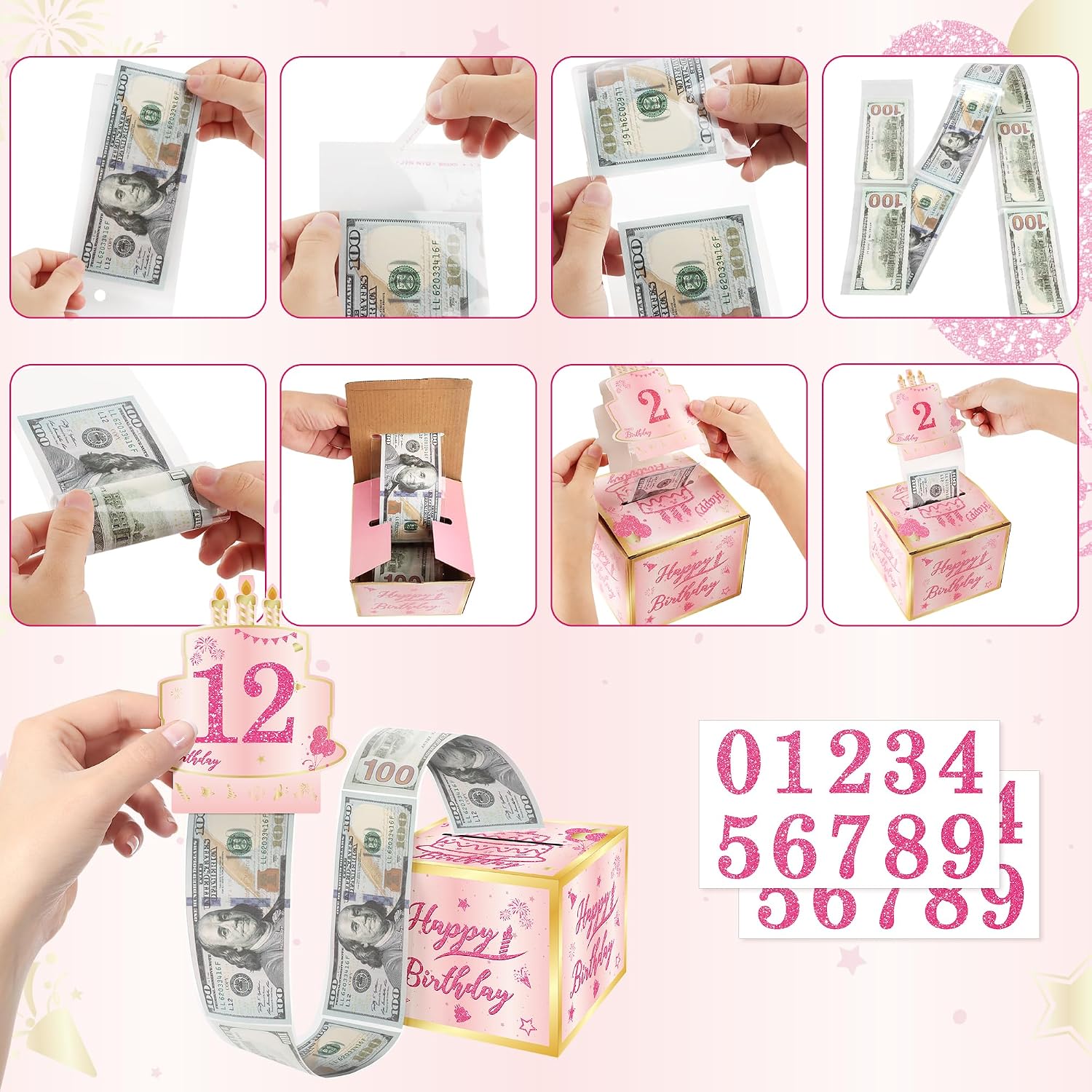 Birthday Money Box for Cash Gift with Surprise Money Gift Boxes for Kids Girls Women Adults Surprise Gift Box Birthday Party Decorations- Fun Ways to Give Cash as A Gifts (Pink) image 4