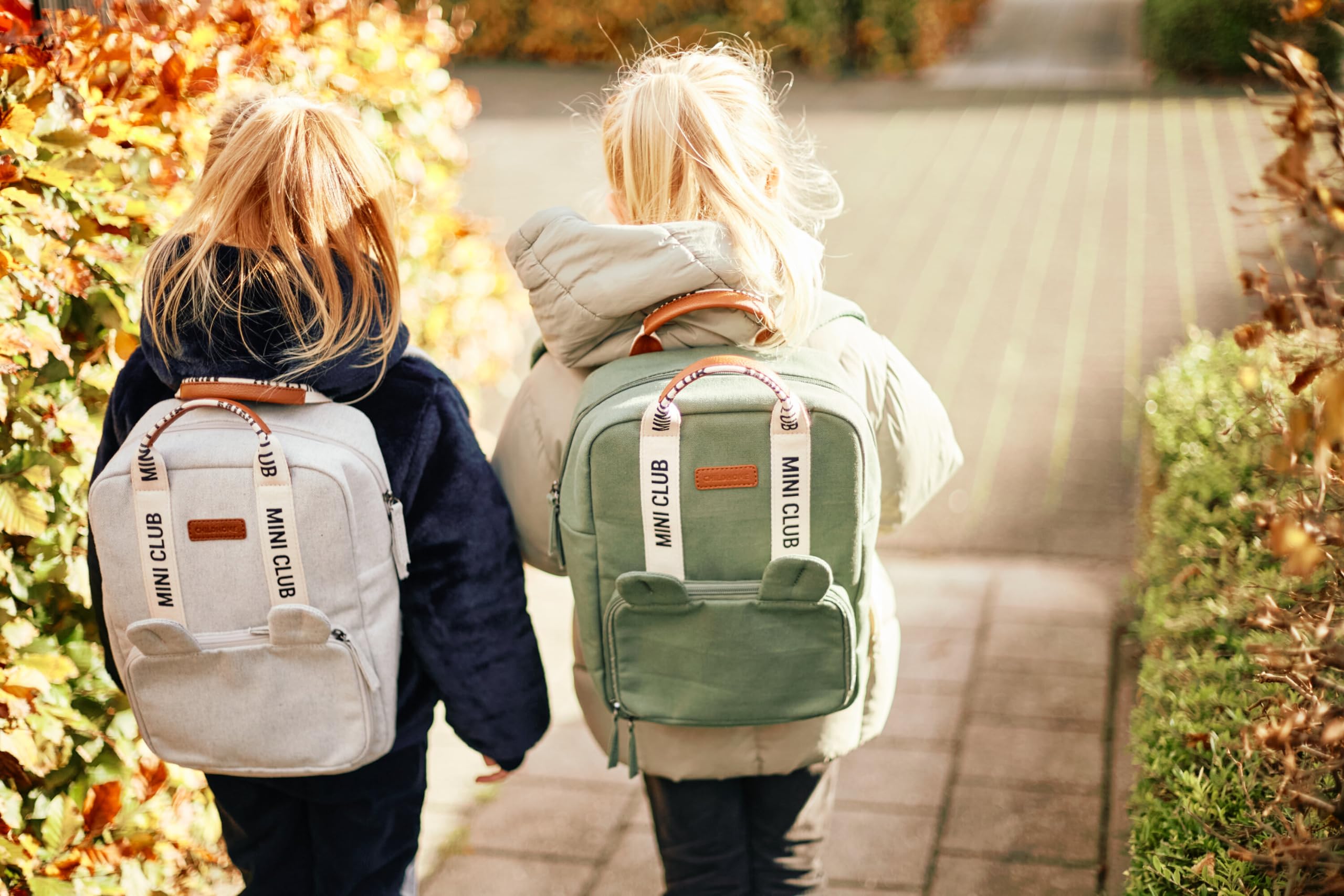 CHILDHOME, Sac a Dos, Bebe, Sac à dos Enfant, Cartable maternelle, Pochette isotherme, Compartiment boite à repas, Solide, Matière Coton, My First Bag, 7L, Mini Club, Signature, Vert