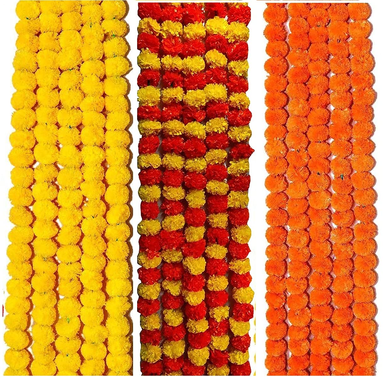 Buy Atificial Marigold Fluffy Flowers Garlands for Decoration assorted