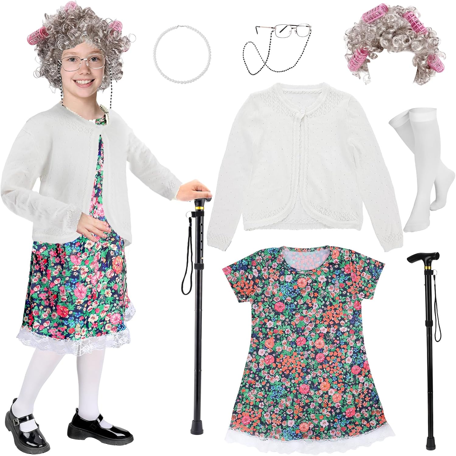Disfraz de anciana para niñas 3-10 años cosplay abuela