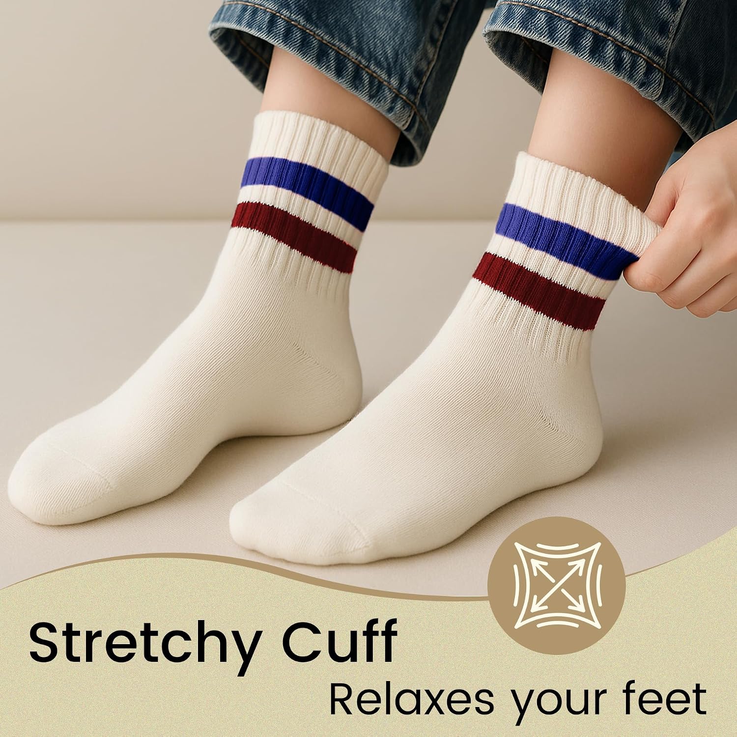 American Trends Vintage Striped Mini Crew Socks for Women Retro Novelty Athletic Mid Sock