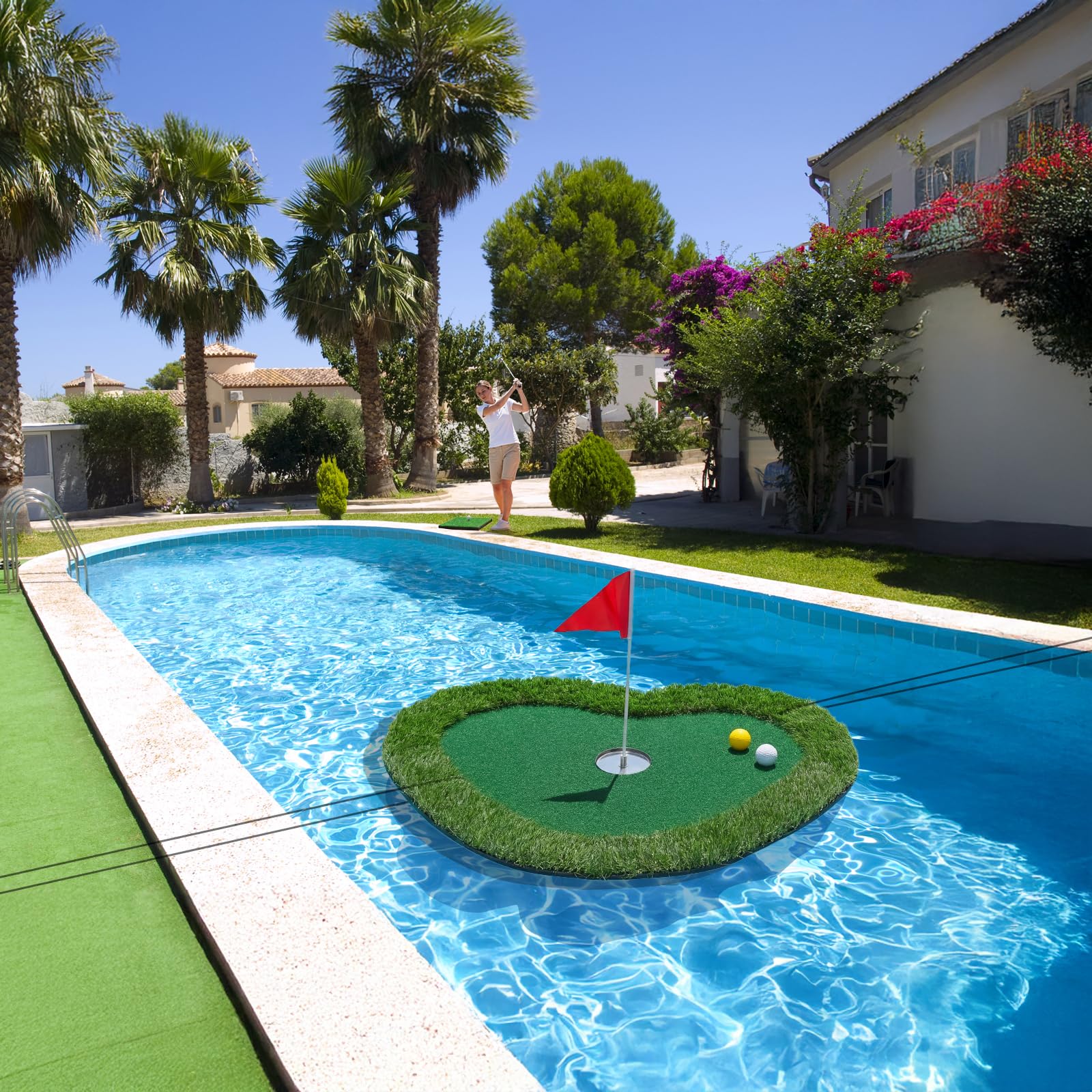 Wekin Tapis de golf flottant vert 88,9 x 71,1 cm pour piscine et lac, entraînement de golf intérieur et extérieur, jeu d'entraînement de golf dans le jardin et excellent cadeau pour homme