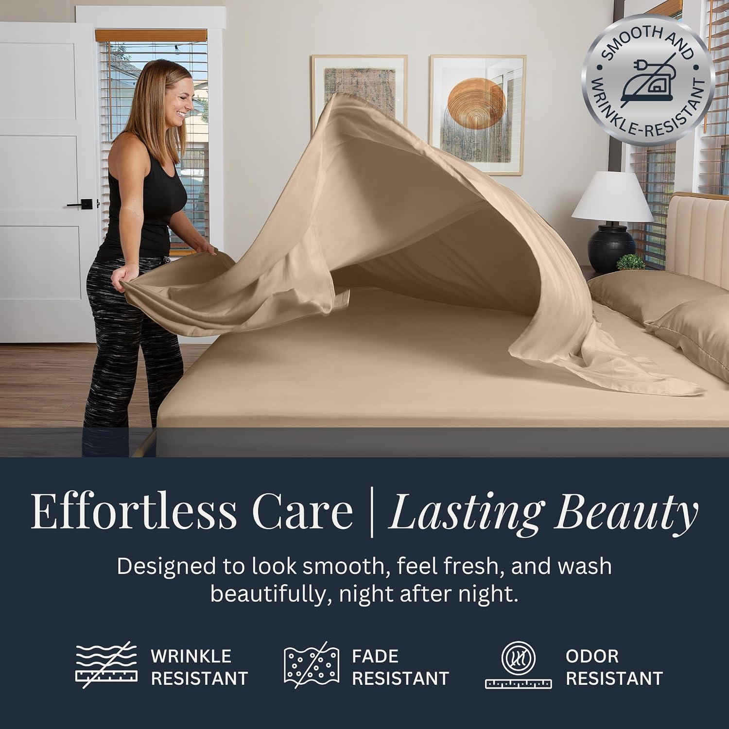 Linden & Lain Luxury Queen Size Bed Sheet Set | Organic Ultra Soft Bed Sheets | Viscose Derived from Bamboo | Microfiber | 18" Deep Pocket with Upgraded Elastic | Best Cooling Technology | Dune