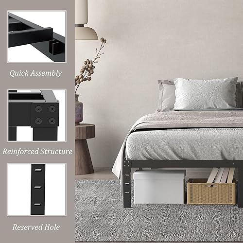 Miniatura 4 de Marco de cama individual XL de 18 pulgadas, marco de cama de plataforma tamaño individual XL, fácil de montar, resistente, no necesita somier