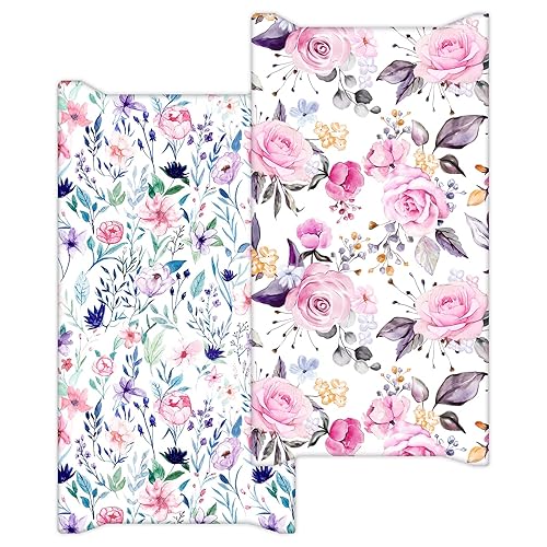 Funda floral para cambiador de pañales para bebé, paquete de 2 fundas para cambiador de pañales para bebés y niñas, sábanas de colchón de cuna,