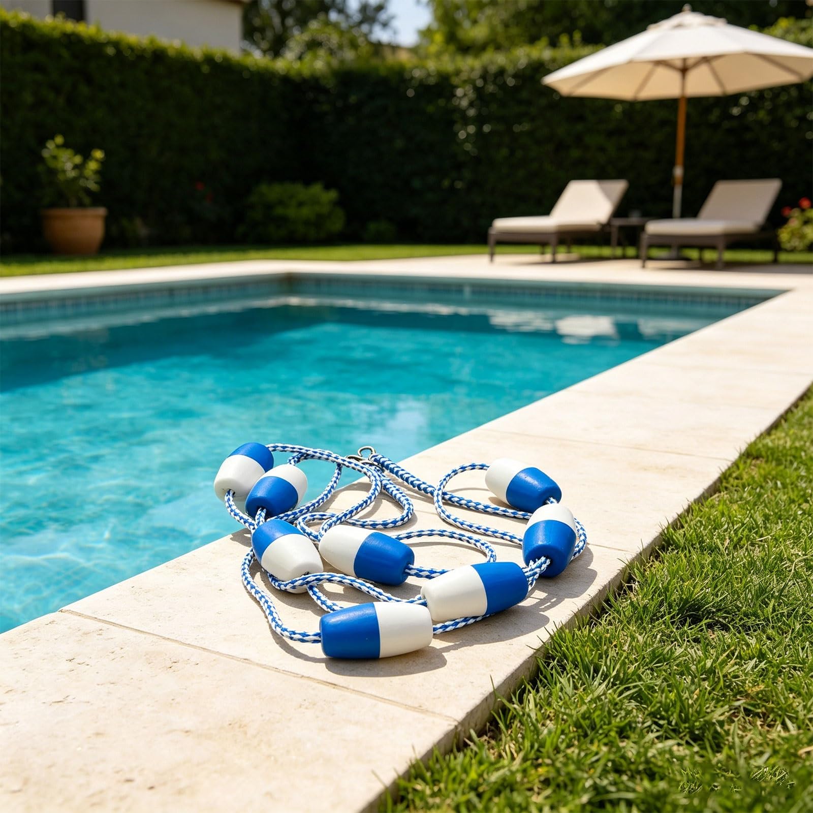 IvyLoutish 15ft Pool Safety Rope with Floats – 2 Buoys per 3.3ft,Stainless Steel Hooks，for Swimming Pool Lane Divider & Danger Zone Marking