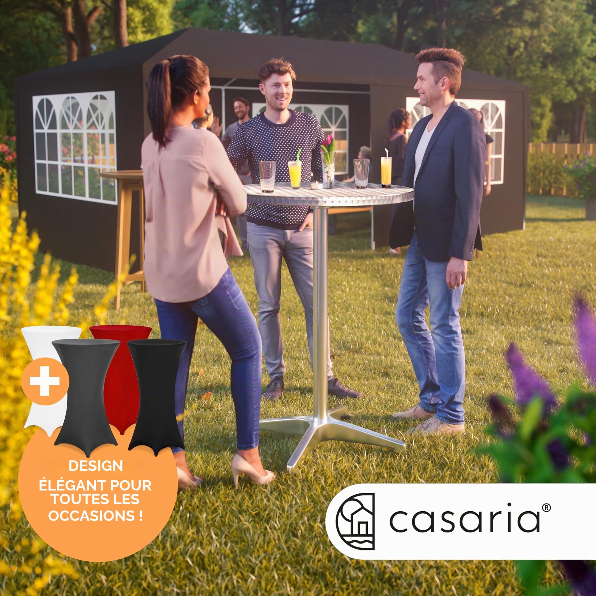 Casaria® Table Basse Mange Debout Aluminium - Table à Manger et Meuble Cuisine - Hauteur Réglable 70-115 cm, Plateau Pliable 60 cm, 4 Pieds Stables, Résistante aux Intempéries, Housse Noire Incluse