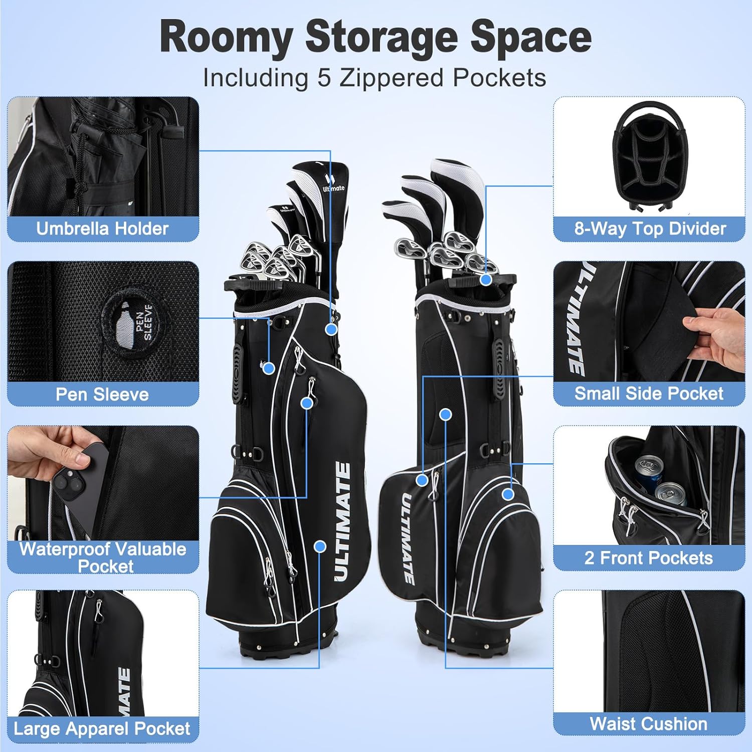 Tangkula 9/10 Pieces Men's Complete Golf Clubs Set, Golf Club Package Set with 460CC Driver, Fairway Wood & Hybrid, Irons, Putter, Portable Regular Golf Club Set