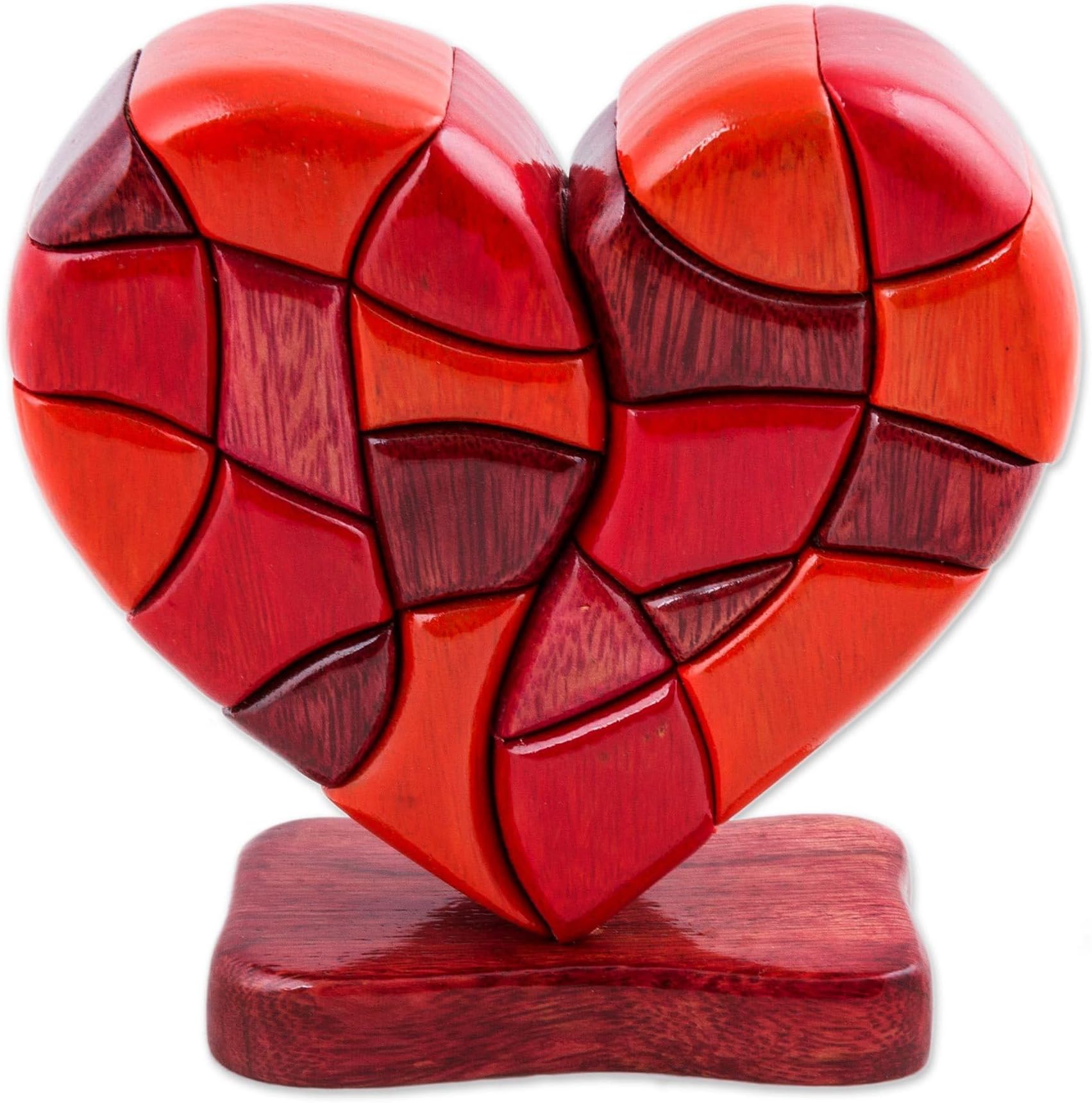 NOVICA Red Romantic Love Heart Shaped Wood Sculpture, 6.25" Tall 'Heart Of Love'