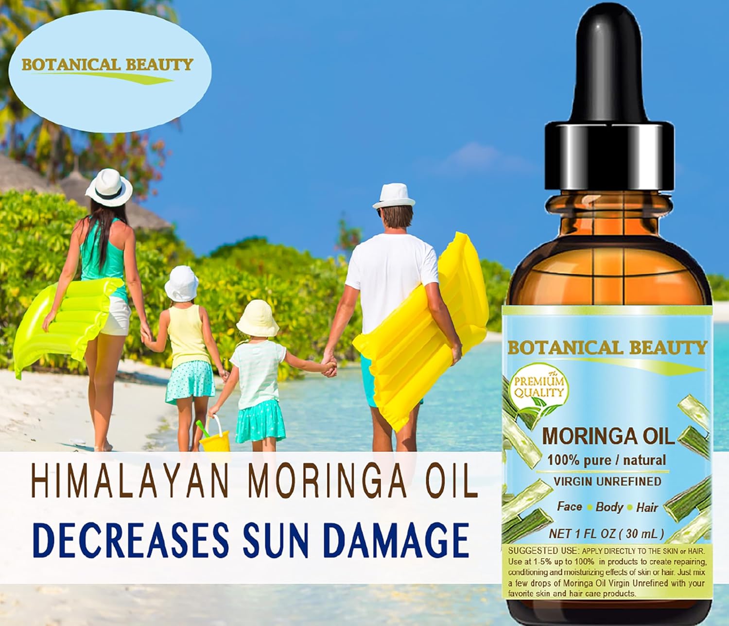Botanical Beauty MORINGA OIL Moringa oleifera WILD GROWTH Himalayan 100% Pure Natural Undiluted Virgin Unrefined for Face, Skin, Hair, Lip, Nails (4 Fl Oz)