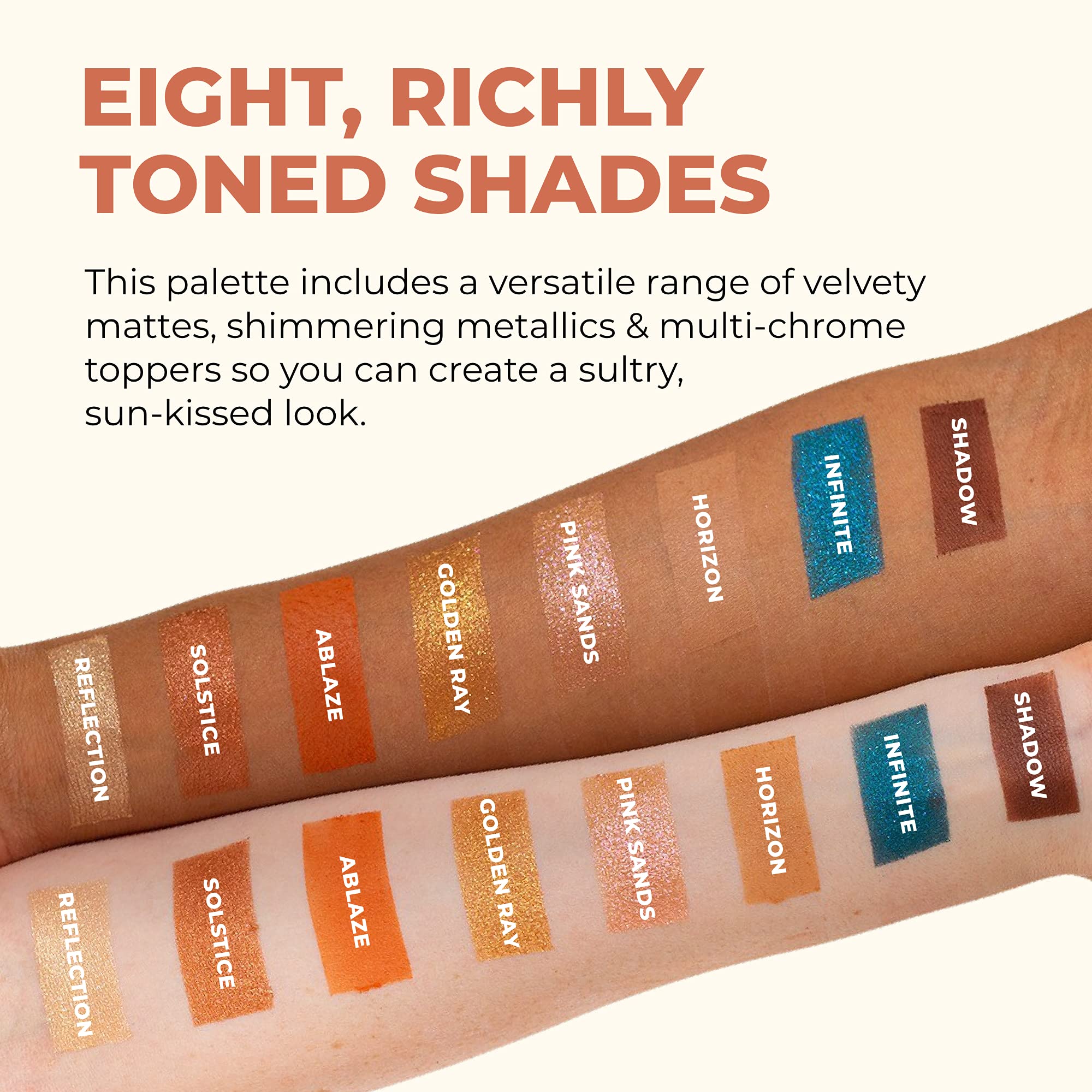Golden Hour Paleta de sombras de ojos, ocho tonos con acabados mate y brillantes, infundida con mantequilla de mango y vitamina E, libre de crueldad, vegano 4