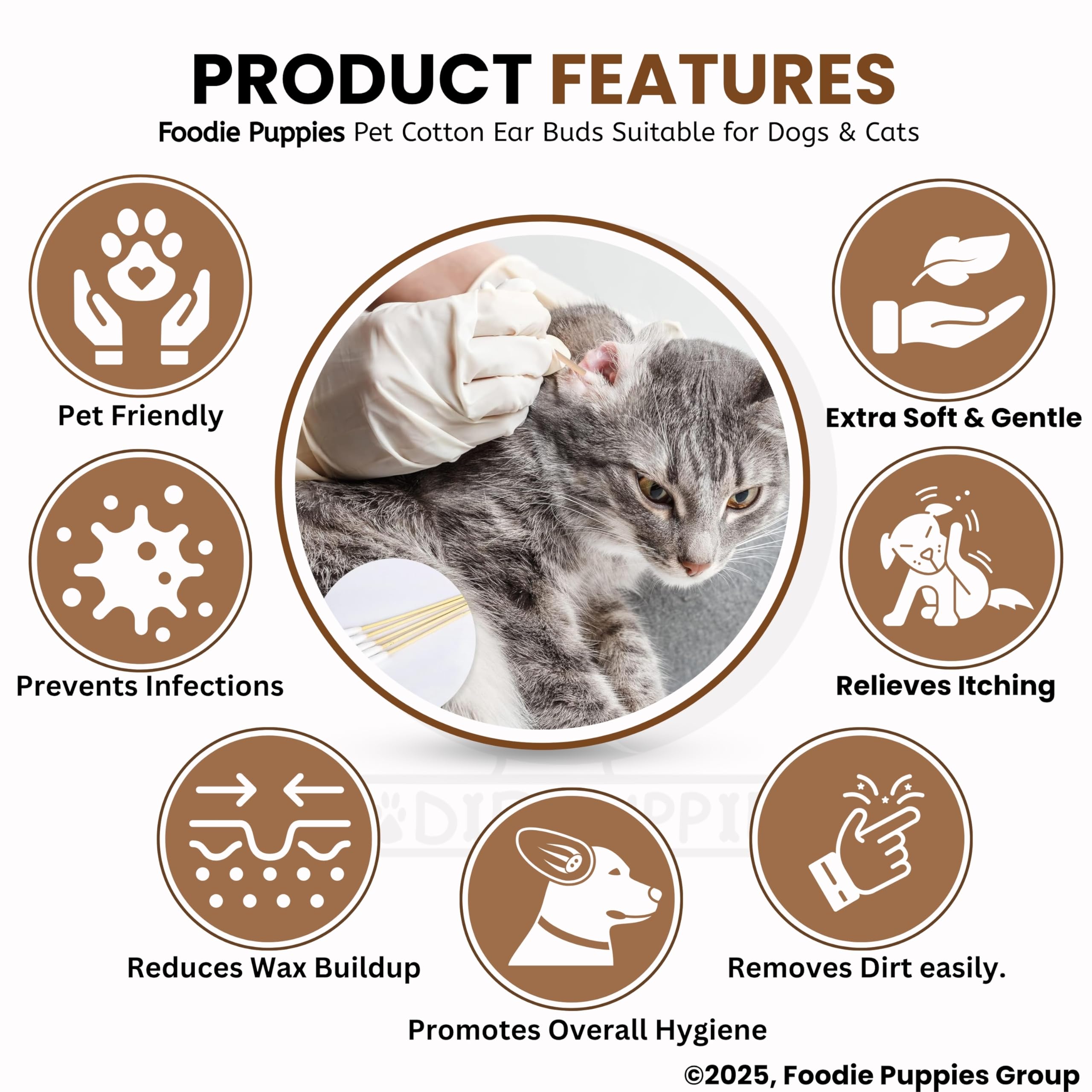 Foodie Puppies Cotton Buds for Dogs & Cats (50 Pieces) - Dual-Sided 6 Inch Bamboo Swabs for Ear Cleaning, Medicine Application, Wound Care, Long Wooden Handle, Safe Pet Ear Cleaner for Large Dog Ears 3