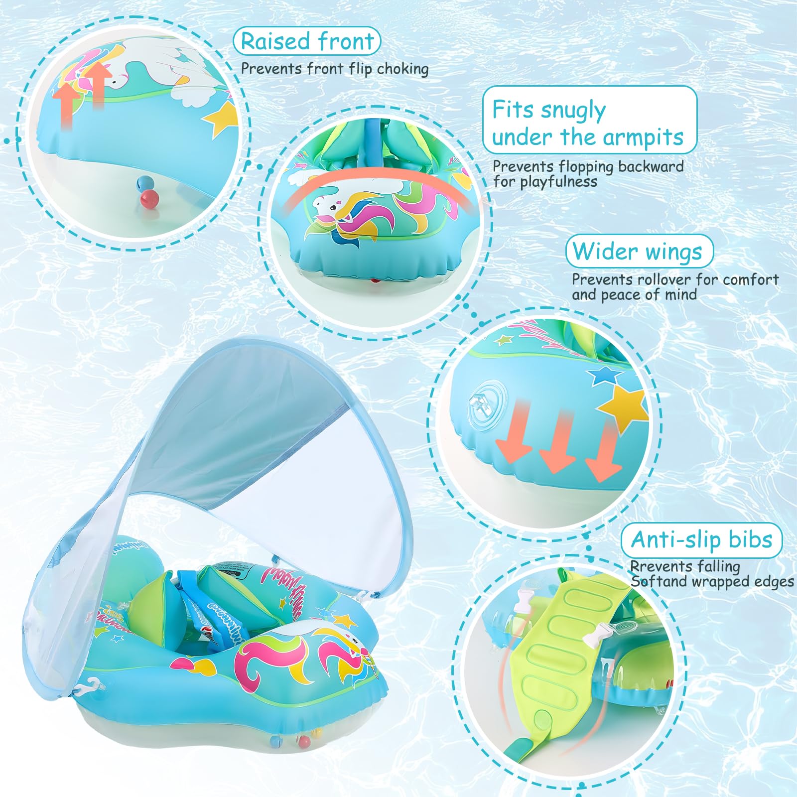 ACTOYS Piscina Bebe, Flotador Bebe con Sombrilla, Flotadores Piscina, Flotador Bebe, Flotador de Bebe Inflable, Anillo de Natación para Bebé, Juguetes Piscina y Baño 3 a 36 Meses