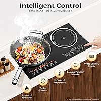 Vista 4 de 2400W Induction Cooktop 2 Burner, 110V Electric Induction Cooktop with 8 Power Levels & Touch Control, Portable Countertop or Drop-in Double Stove