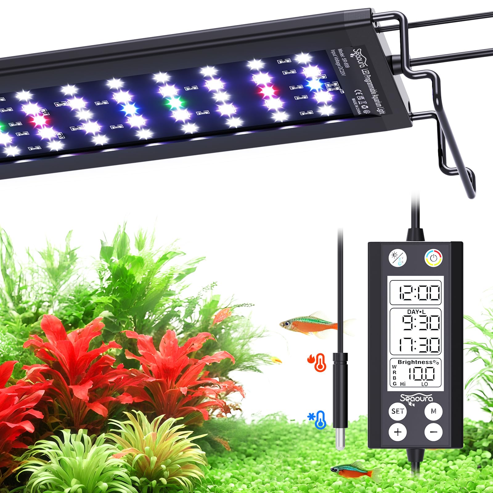 SEAOURA Aquarium LED Light with Thermometer, 48-54in Full Spectrum Lights for Fish Tank, 24/7 Programmable with Power Off Memory, WRGB Custom, 20 Level Dimmable Brightness for Freshwater Aquariums