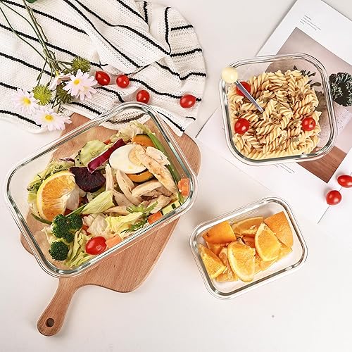 Miniatura 8 de Wells Contenedores de vidrio para preparación de comidas, paquete de 8 recipientes de vidrio para alimentos con tapas herméticas de bloqueo para