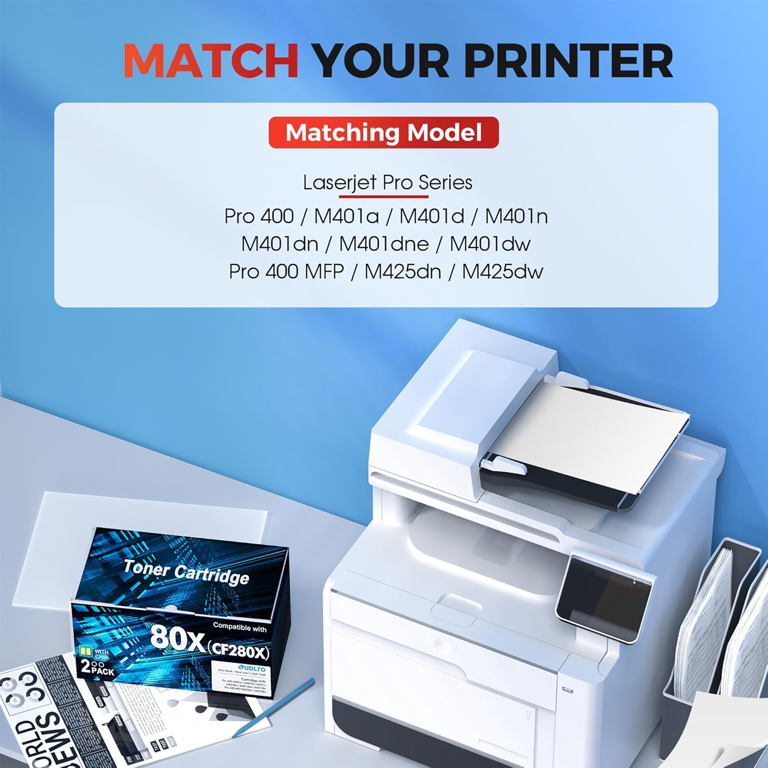 CF280X 80X Toner Cartridge Black High Yield Replacement for HP 80X CF280X 80A CF280A Compatible with HP LaserJet Pro 400 M401a M401d M401n M401dn M401dne M401dw MFP M425dn M425dw Printer Ink (2-Pack)