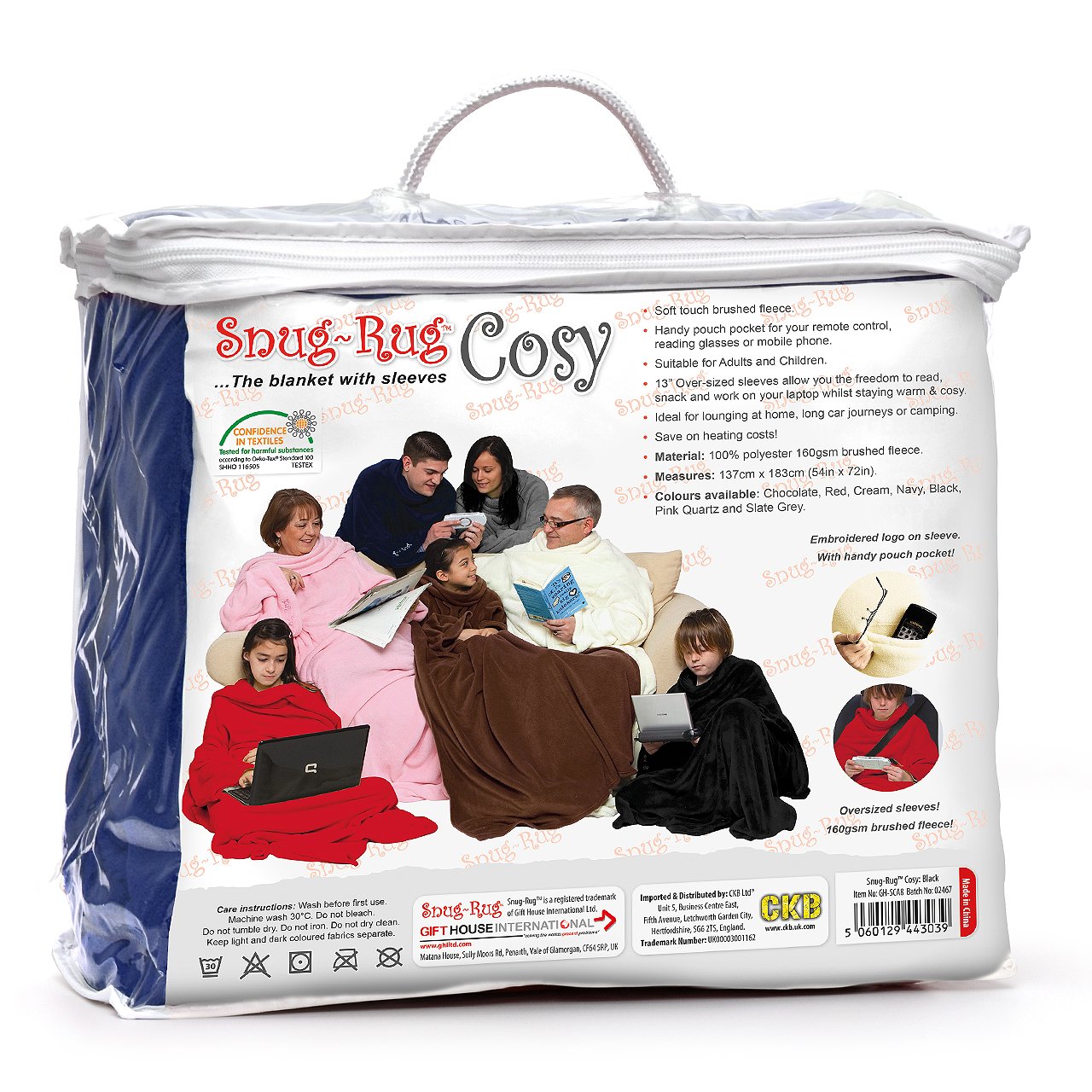 Snug Rug Cosy, couverture en molleton avec des manches et une poche poche pratique - Bleu marine
