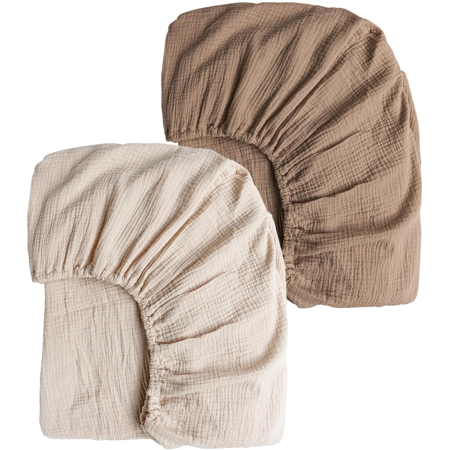 Konssy Lot de 2 draps de berceau en mousseline de coton doux et respirant pour matelas de berceau standard, 132,1 x 71,1 cm (marron, crème)
