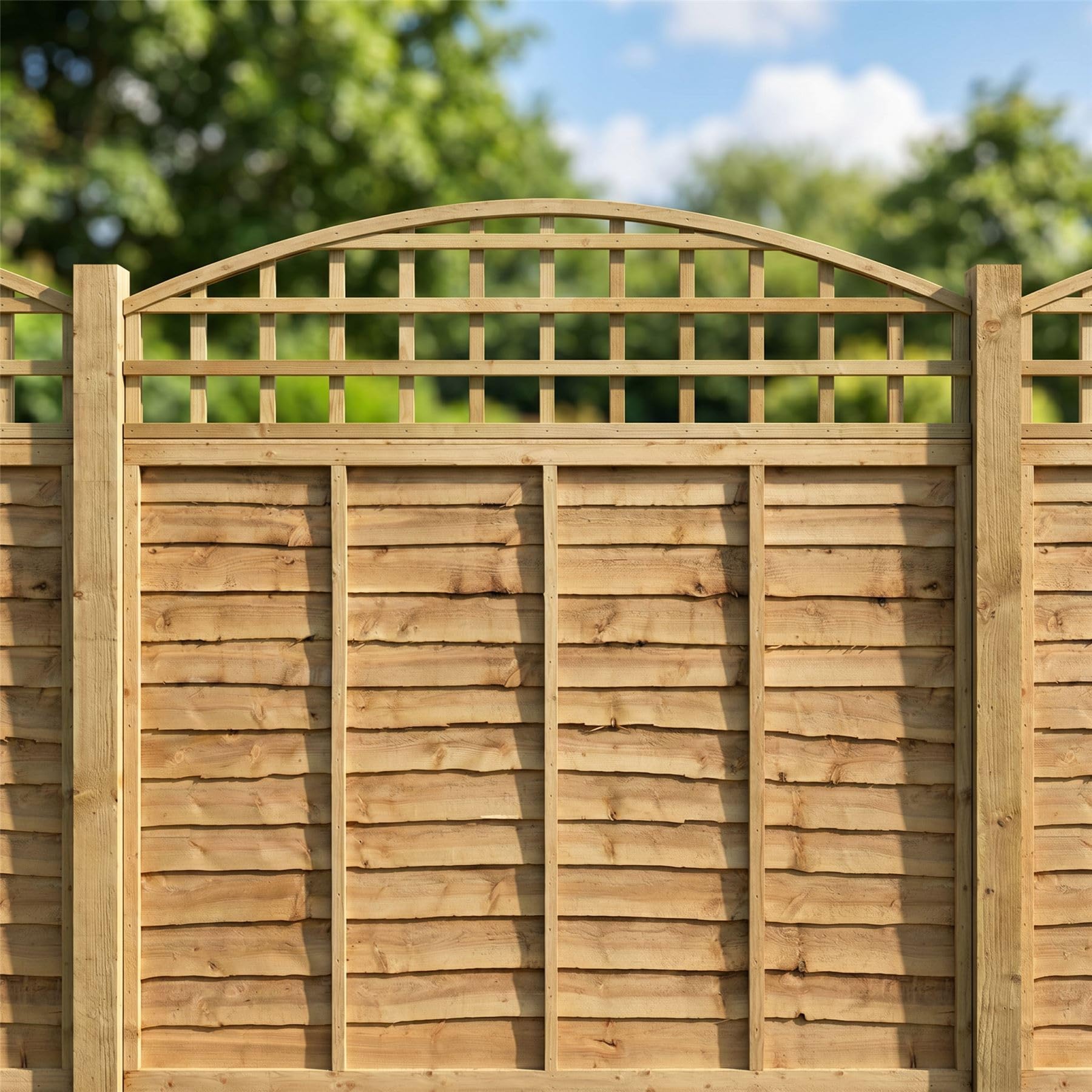 Standard Fence Panel Topper 6ft x 1ft Arch Top Square Trellis Wooden 3pk