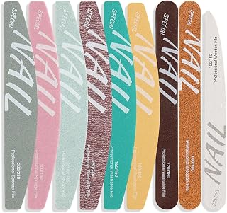 Nail File And Buffer Set 9PCS Nail File for Natural Nails Washable Double-side Half Moon Nail Files 100/120/150/180/220/240/280/1000/4000 Grits Professional Nail File Manicure Salon Home Use