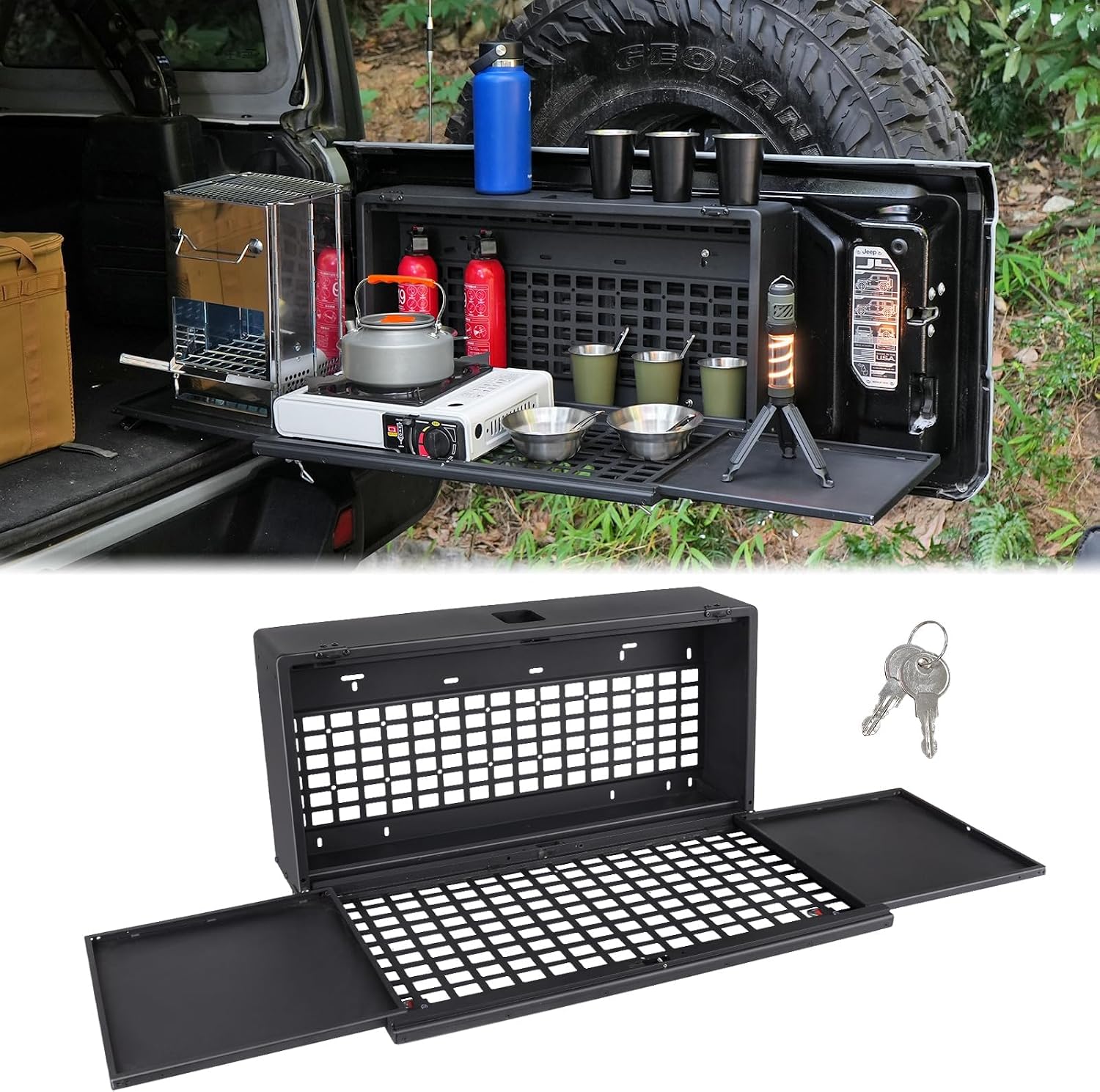 MAIKER Tailgate Table Storage Lock Box Compatible with Jeep Wrangler 4 Door