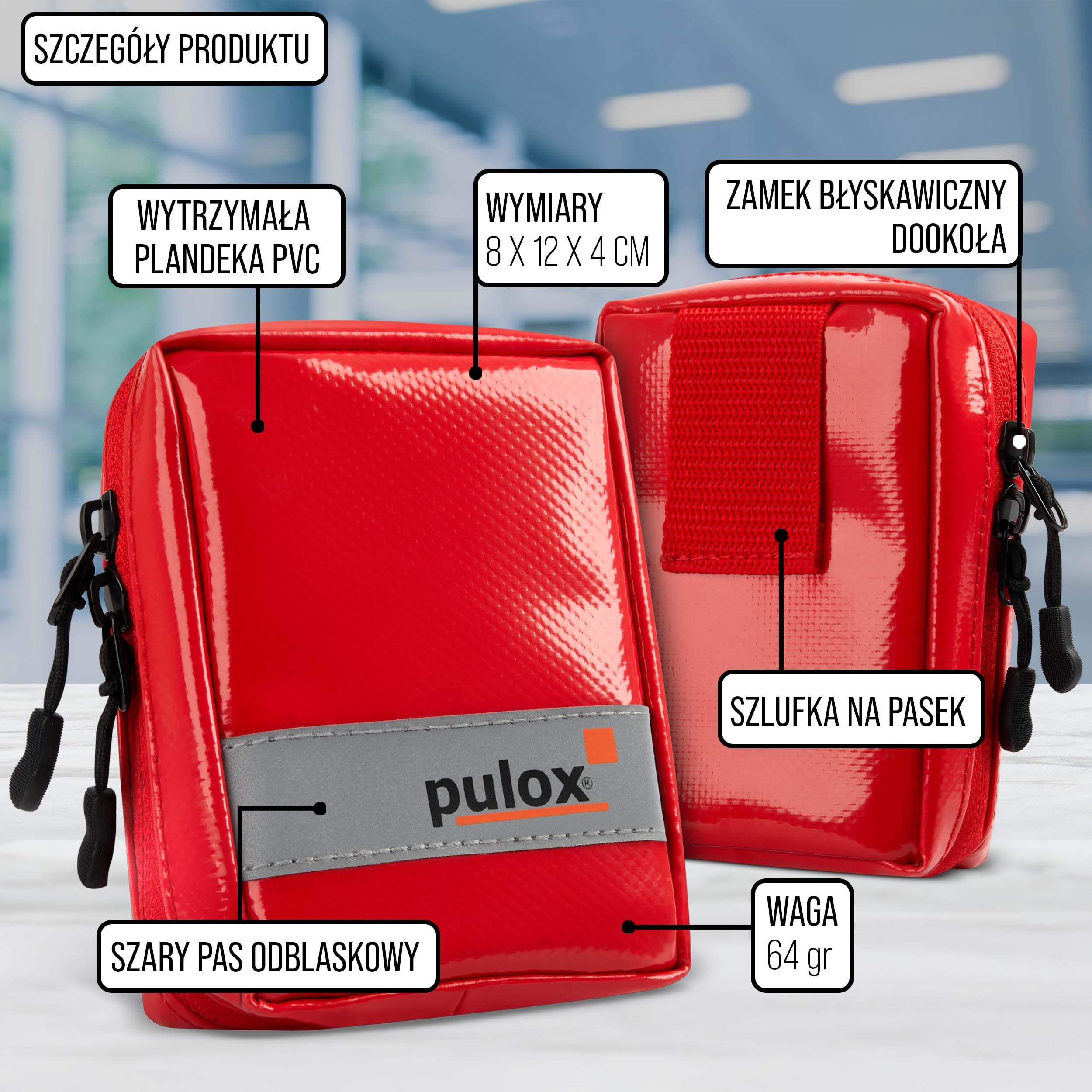 Pulox Etui na ampułki medyczne w kolorze czerwonym (puste) - Małe torba na ampułki i fiolki z lekami - Do 7 ampułek (12 x 8 x 4 cm)