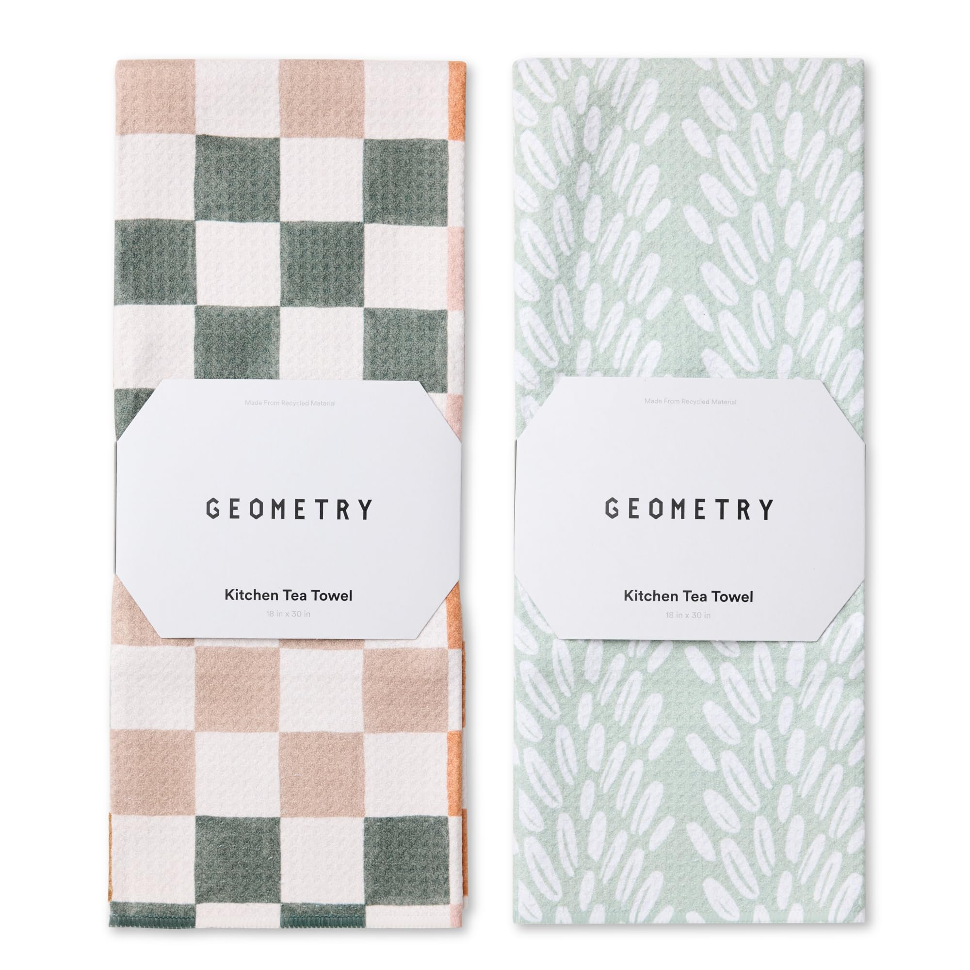 GEOMETRY Kitchen Tea Towel - Quick Dry Microfiber Cloth Dish Towels for Kitchen Drying - Premium Quick Dry Towel - Seed Light + Autumn Checkers (Checkmate 2-Pack Set)