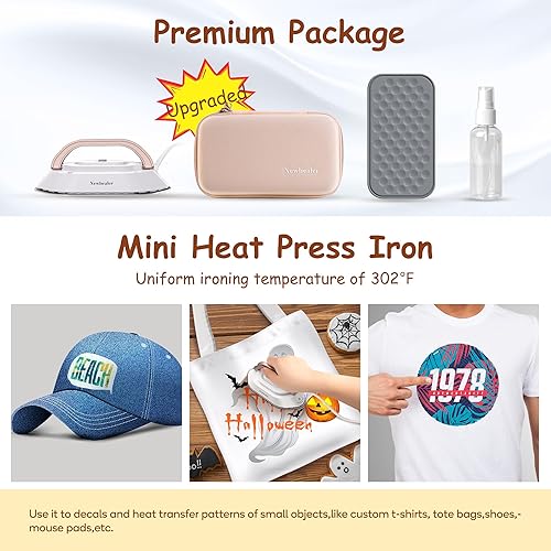 Miniatura 8 de Newbealer Plancha de viaje con voltaje global, mini plancha en seco de 100-240 V para ropa (sin vapor), máximo 300 W, calentamiento de 60 segundos,