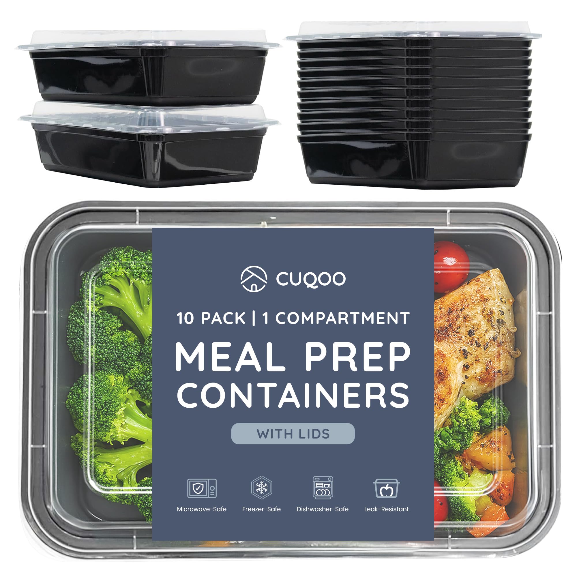 Meal Prep Containers – 10 Pack Single Compartment Lunch Boxes & Stackable Food Containers with Lids – BPA-Free, Reusable, Freezer & Microwave Safe