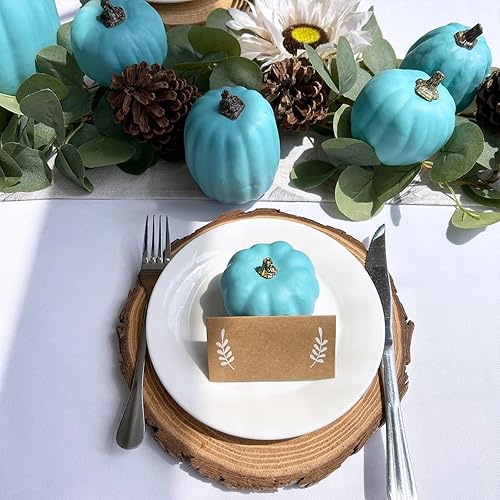 Vista 130 de Winlyn 7 calabazas artificiales verdes surtidas, calabazas de cosecha de color verde oscuro, calabazas decorativas de espuma para granja, otoño