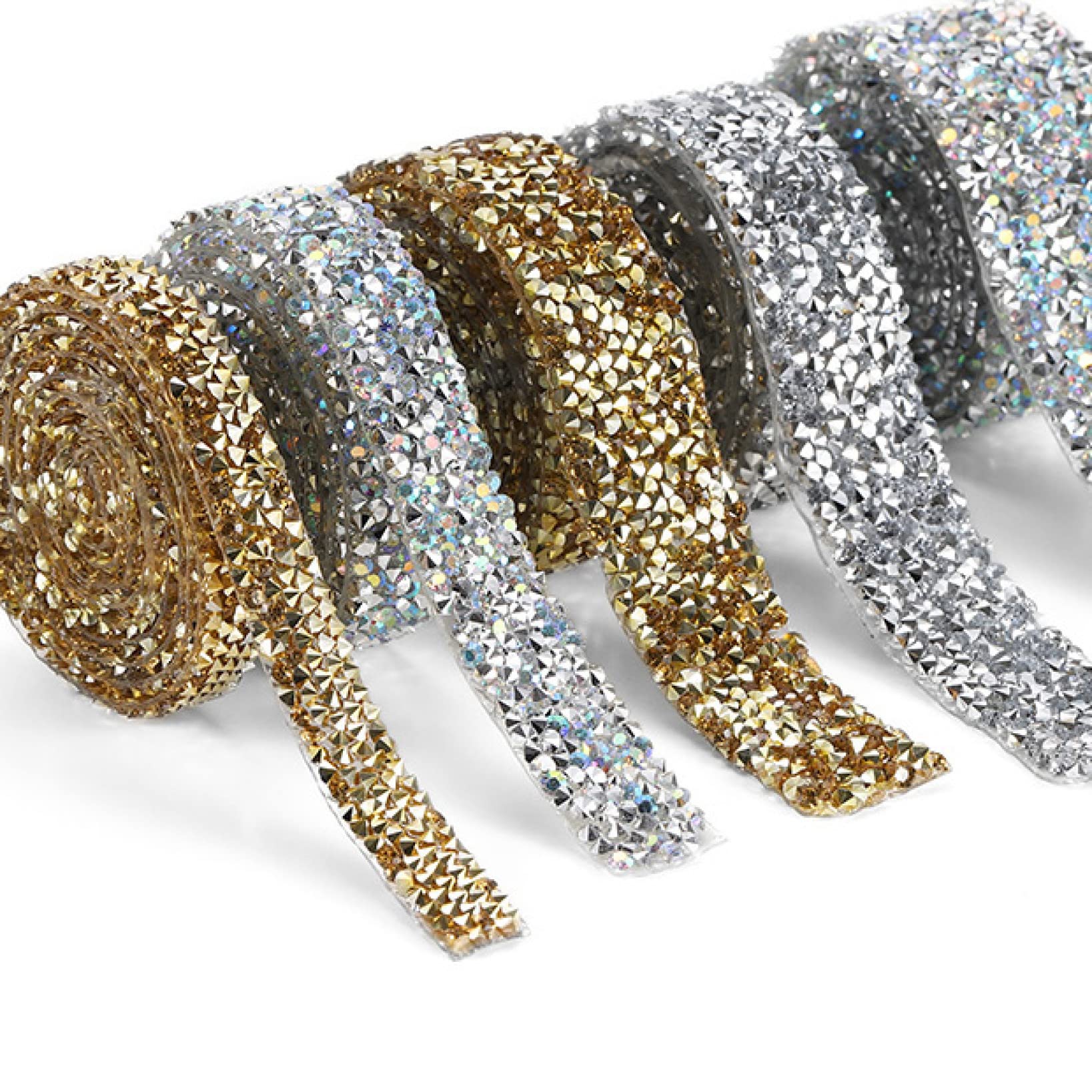 ACiyD 1 Yard Hinestones Trim Multi-Size Buntes Band mit auf Applikation glänzendem Kristall-Strassband für DIY-Schmuck (Color : Silver, Size : 1.5cm-1 Yard)